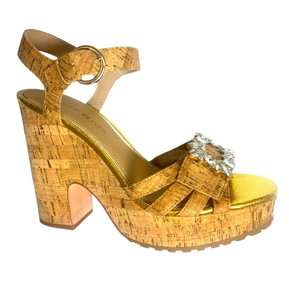 Donald Pliner Galatea Cork Platform Heels Jewels Gold | Sz 7.5 *Flaw* $258 - Picture 2 of 14